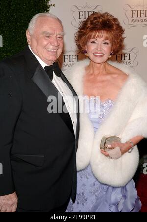Ernest Borgnine and wife Tova Traesnaes arrive at the 34th Annual FIFI Awards to honor the fragance industry`s creative achievements held at Hammerstein Ballroom in New York, NY, USA on April 3, 2006. Photo By Nicolas Khayat/ABACAPRESS.COM Stock Photo
